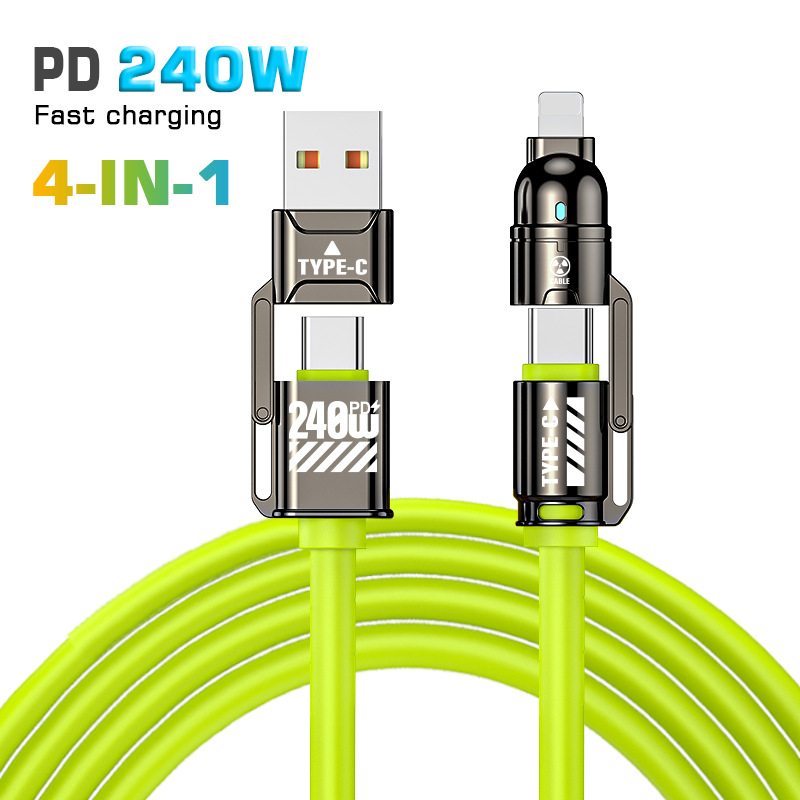 Silicone Four-in-One Data Cable 240W Fast Charging Cable for iPhone Apple Huawei Xiaomi Samsung