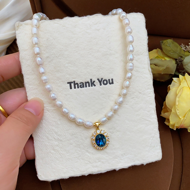 Natural freshwater genuine pearl necklace for women, royal style elegant collarbone chain, sweater chain