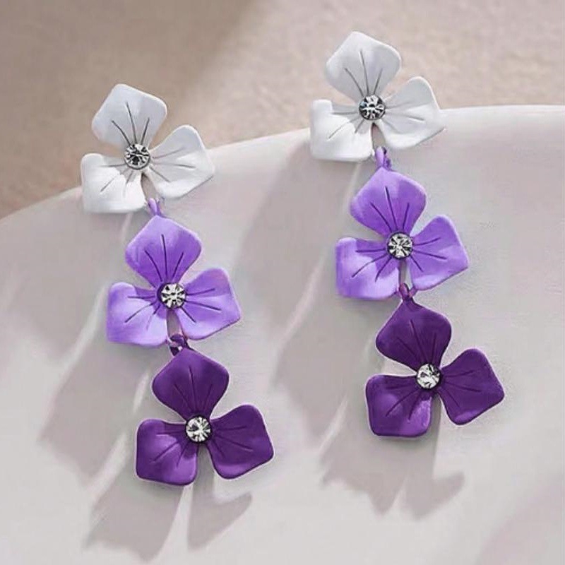 Gradient blue flower earrings women forest style super fairy long tassel 2025 ear accessories