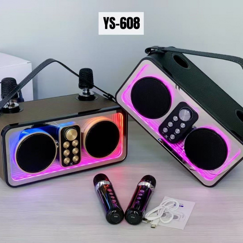 YS608 portable outdoor home leather grain high power 3600 mAh dual wireless mic K song speaker