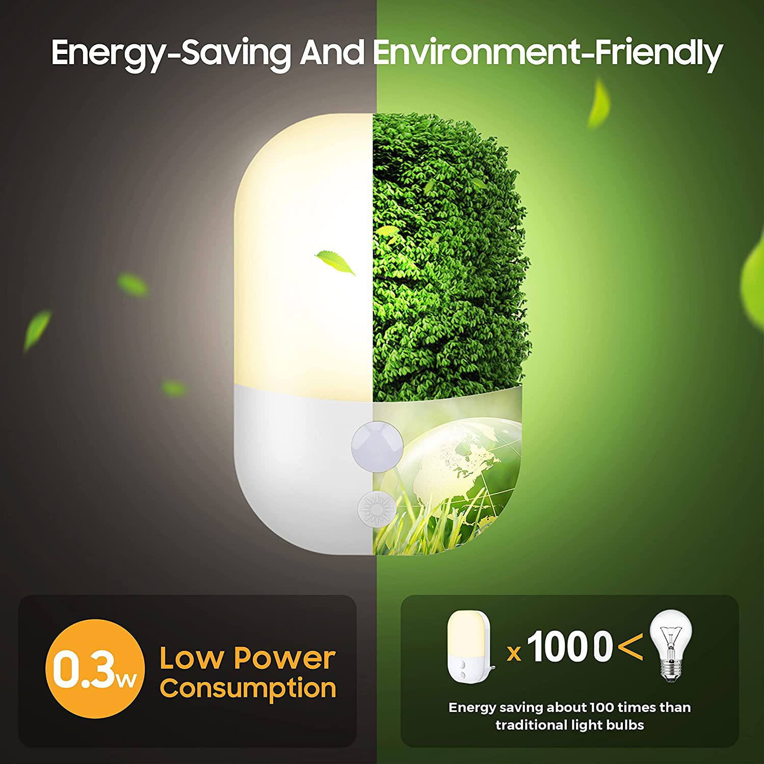 LED light-sensing night light sleeping bedroom bedside stair smart energy-saving sensor light night light plug-in