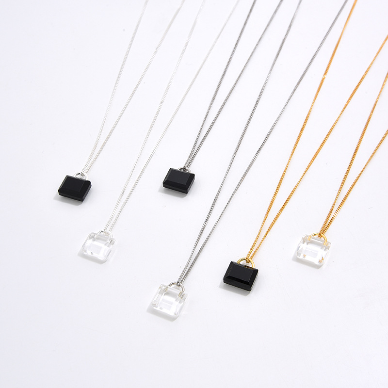 Simple Natural White Crystal Padlock S925 Sterling Silver Niche Necklace