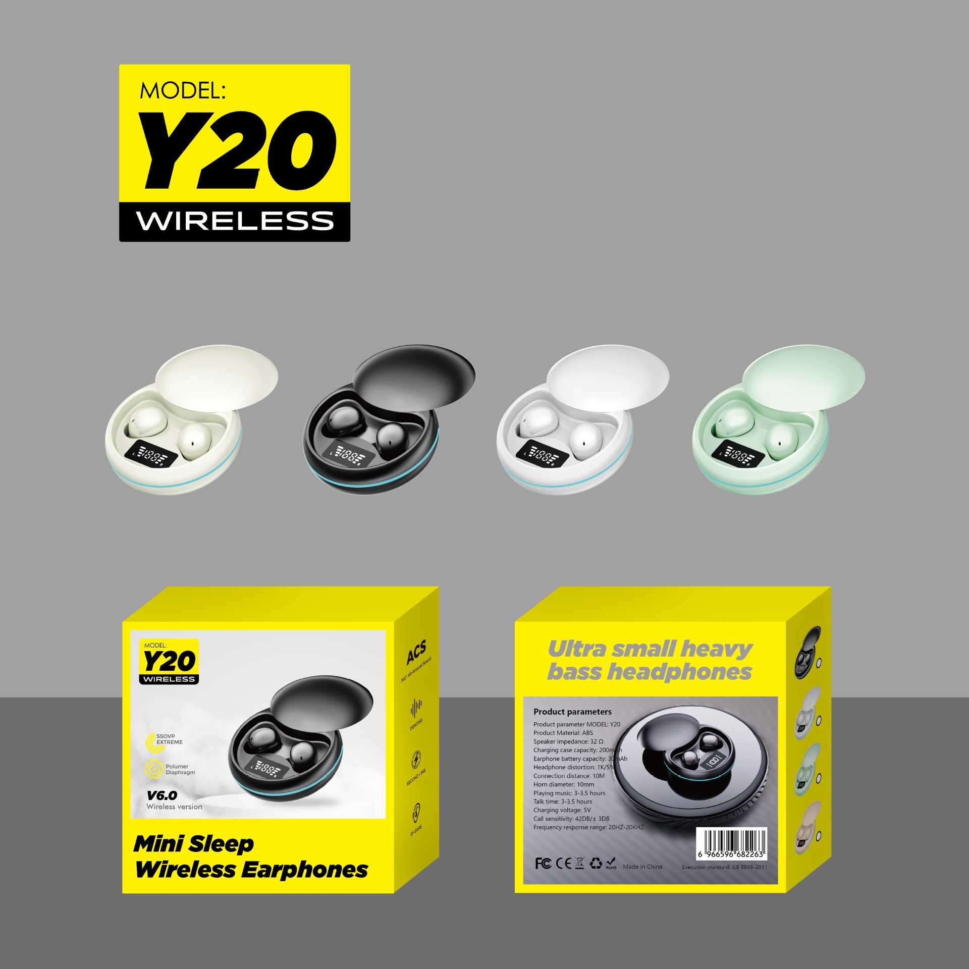 2025 New Bluetooth Earphone In-ear Wireless High Sound Quality Y20 Long Battery Life Sports Sleep Noise Cancelling Earphone