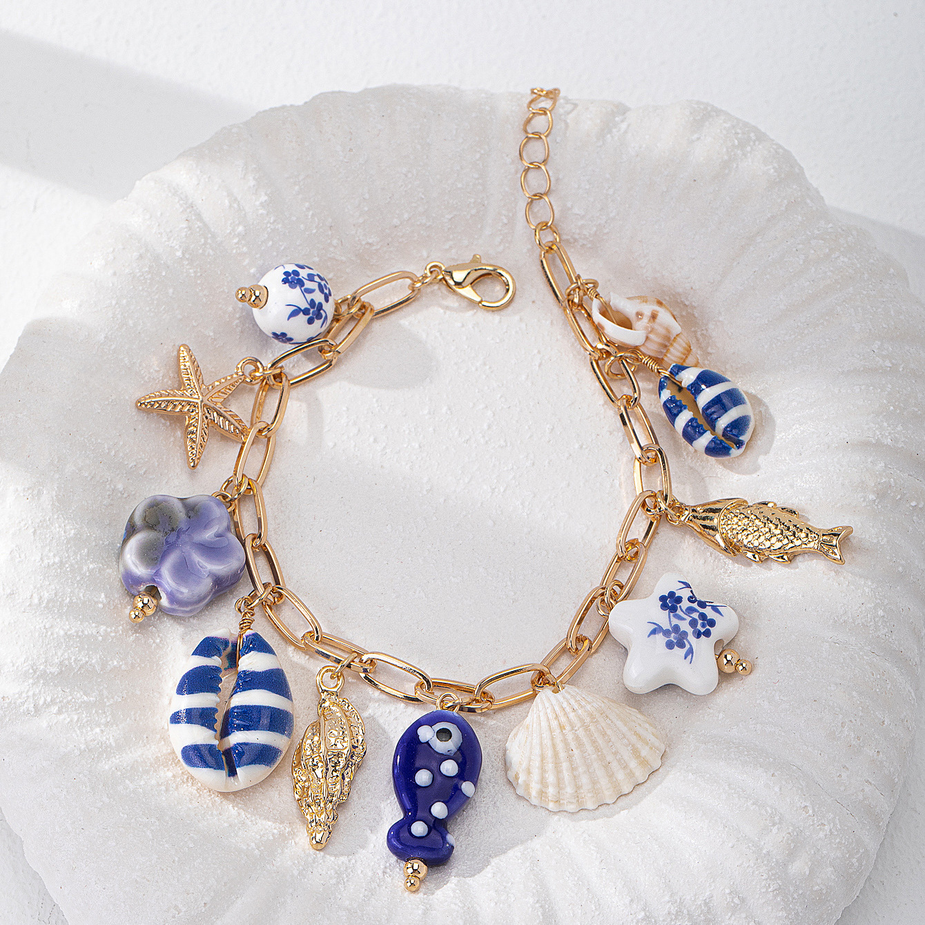 Qingdao Daiwei Accessories 1 Piece Summer Ocean Small Fish Conch Cherry Clock Pendant Bracelet Women's Jewelry Gift