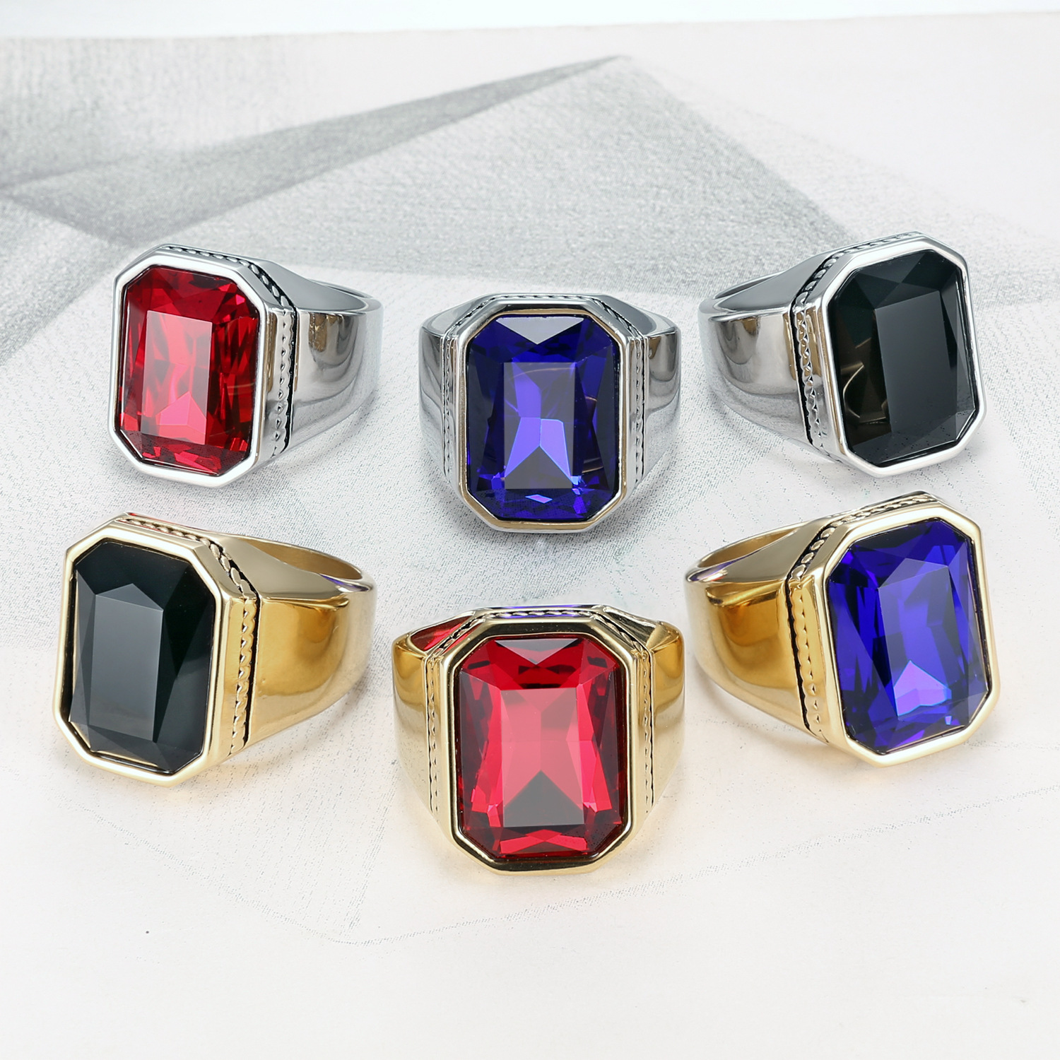 Simple Gemstone Smooth Ring Men's Finger Ring Stainless Steel Accessory Ring