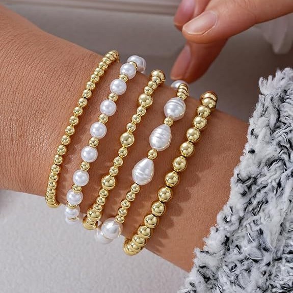 Pearl CC Bead Bracelet Multi-Layer Stacking Gold Bead Chain Women's Bracelet