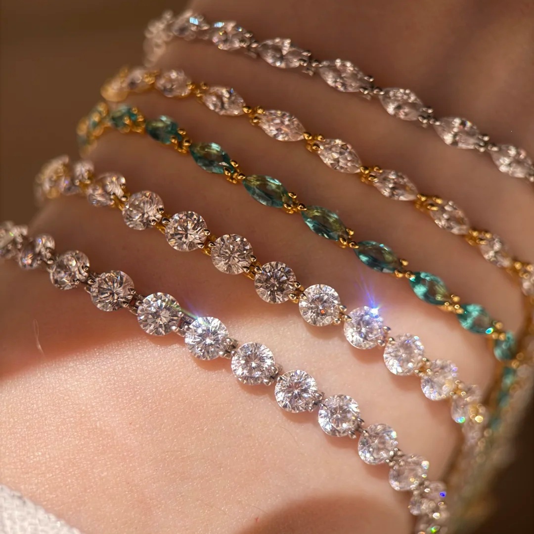 Heavy duty seamless setting sparkling bare diamond lace tennis bracelet brilliant zircon simple layered bangle women