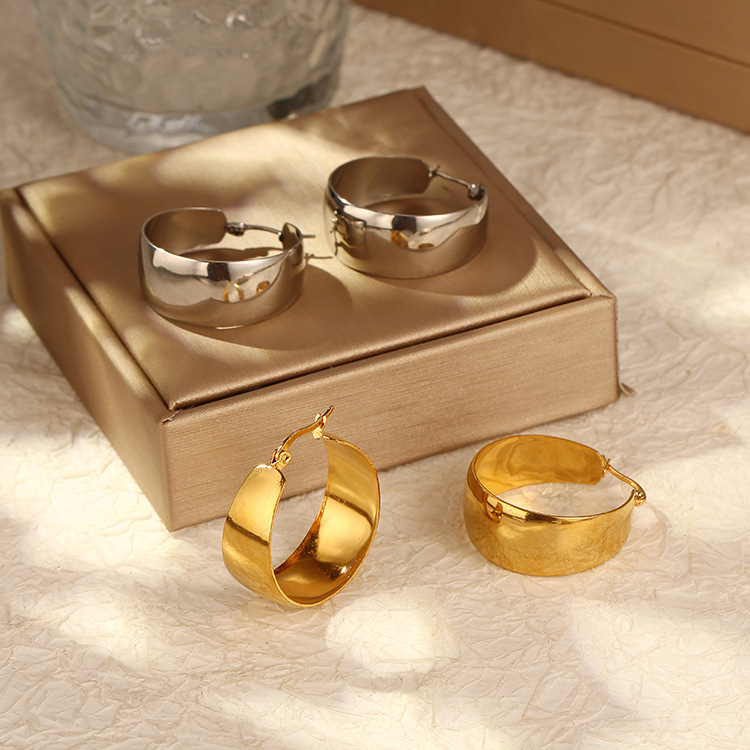 Widened curved surface stainless steel earrings, titanium steel earrings, 18K gold style for women earrings