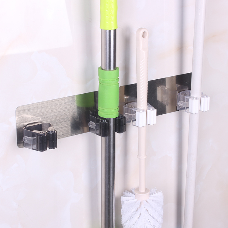 Brushed gray seamless mop holder, mop clip no-drill seamless broom mop hook clip, mop holder base