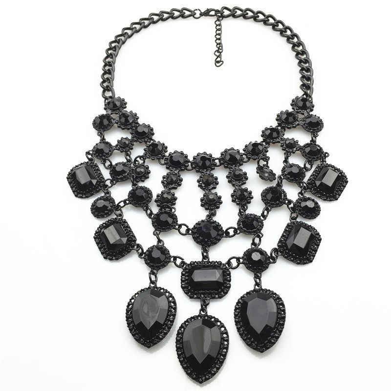 Big brand popular jewelry luxury black multi-layer crystal gem tassel necklace
