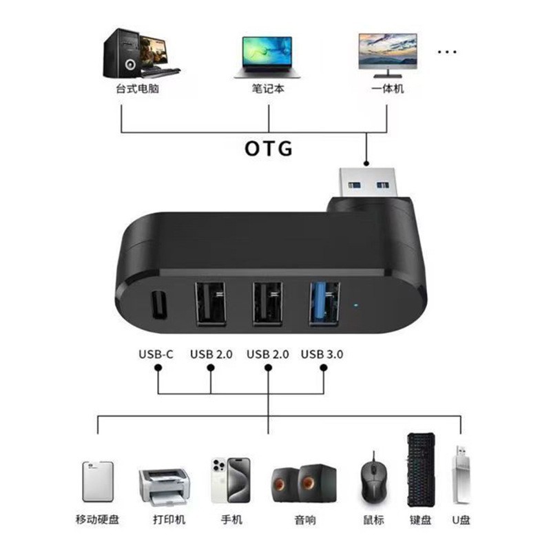 USB3.0 Portable Rotating Hub Splitter 4-Port USB Laptop Rotating Expansion Hub