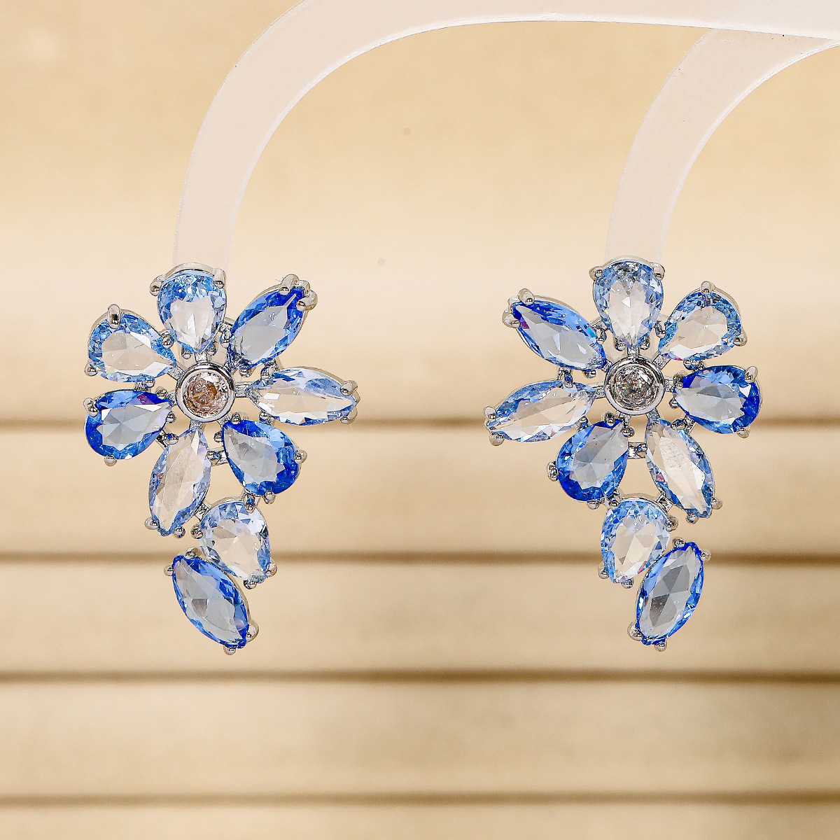 Crystal blue-white irregular floral shape earrings stud earrings for women