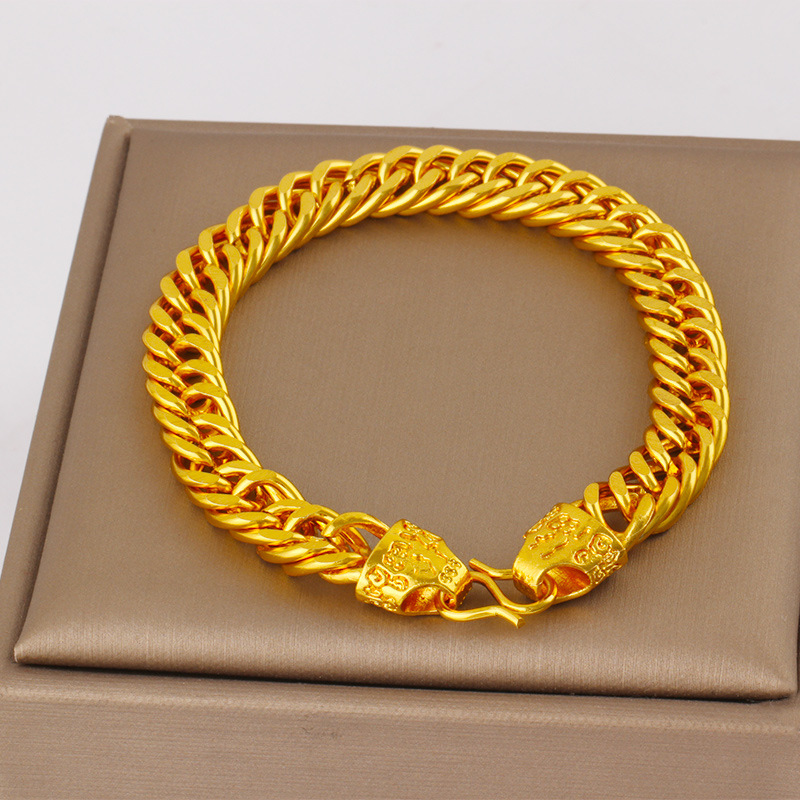 Imitation blessing bracelet men's bold Vietnam sand gold bracelet boss gold-plated snake bone chain president chain stamp 999