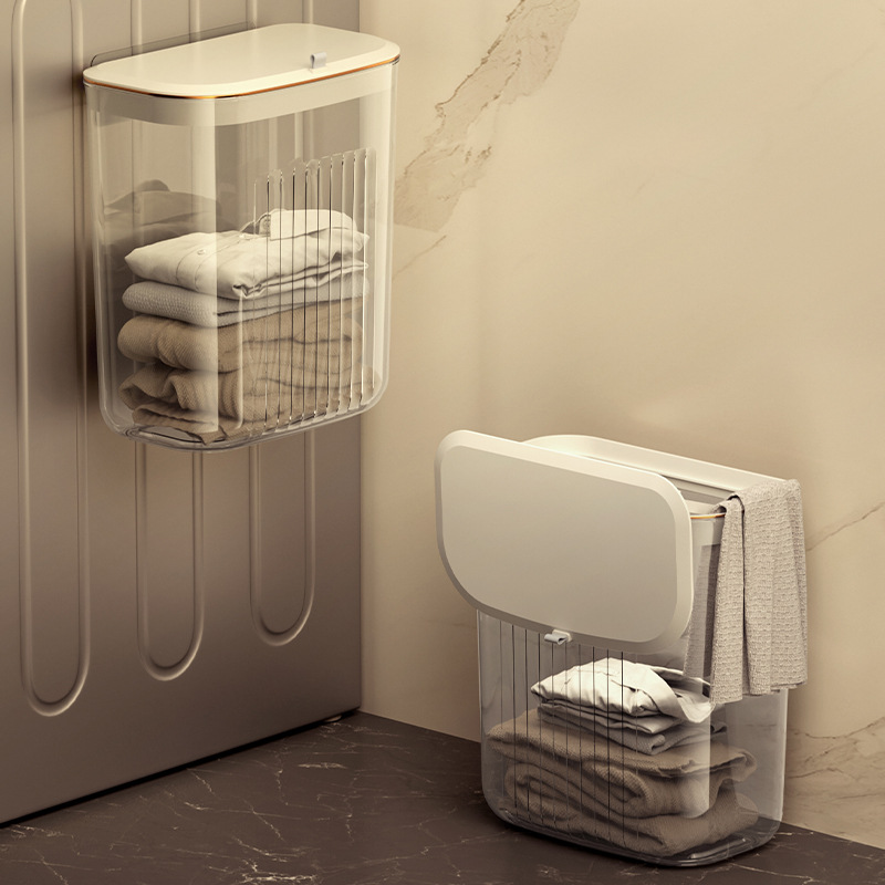 Bathroom Clothes Storage Basket Bathroom Shower Waterproof Laundry Basket Wall-Mounted with Lid Dirty Clothes Basket