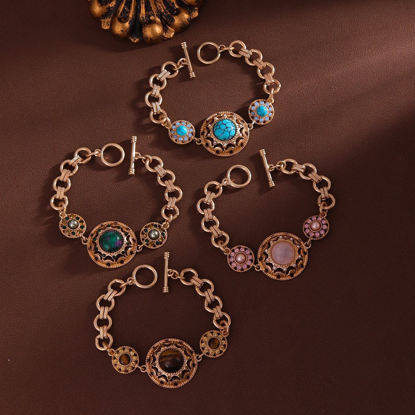 Original Design Wind Accessories Stone Round Metal Chain Bracelet Women