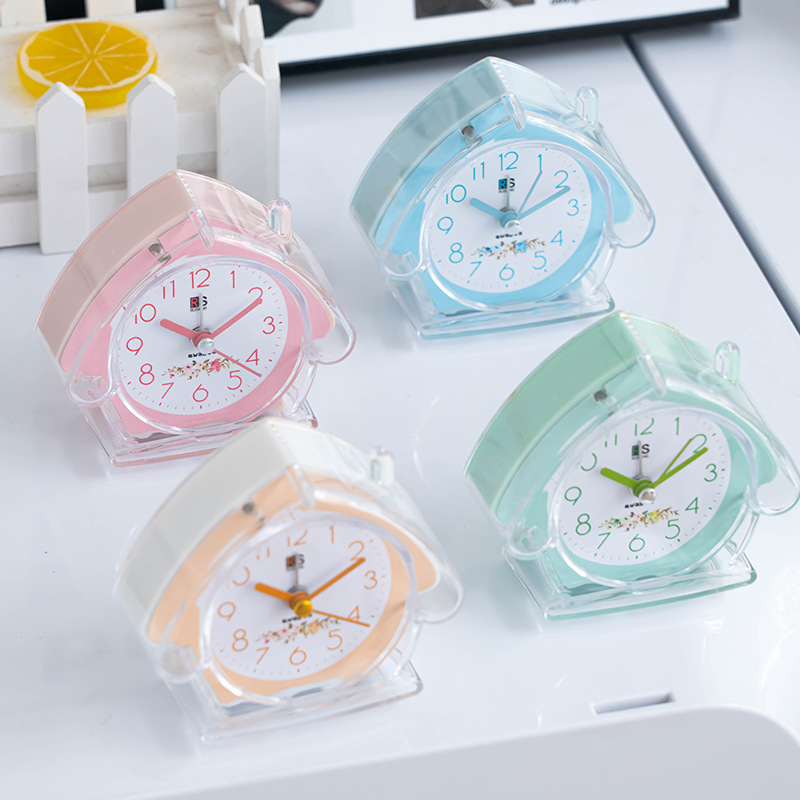 Simple plastic alarm clock student with light candy color house clock clear portable alarm clock