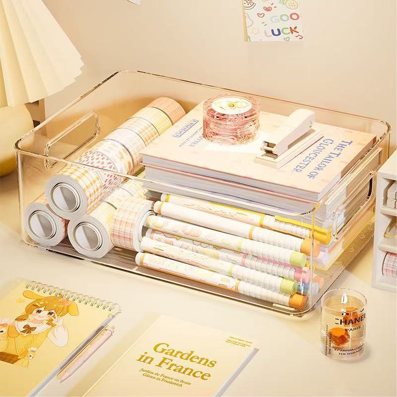 Desktop storage box makeup skincare decoration transparent PET organizing storage box snack storage basket miscellaneous item shelf