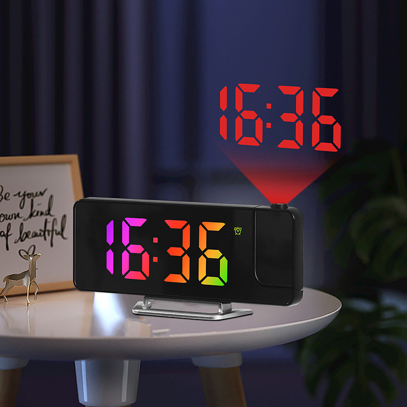 LED Large Screen Mirror Projection Alarm Clock Display Temperature Sensing Electronic Clock 673