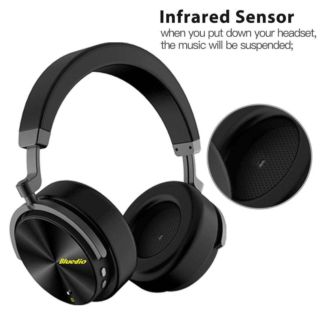 Bluedio T5 Bluetooth Headphones Active Noise Cancelling Over-Ear Wireless Headphones ANC Dual-Ear Stereo Universal Headphones