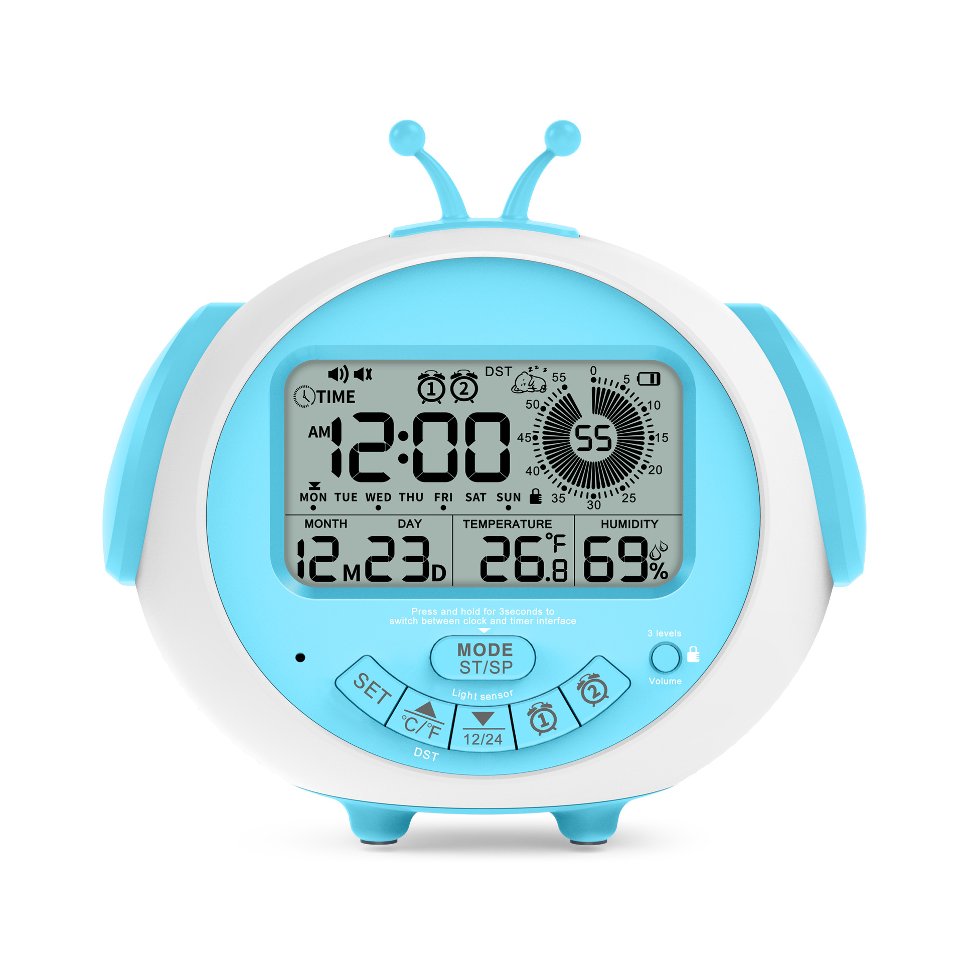 New Cartoon LCD Children Clock Student Desktop Alarm Clock with Bluetooth Auto Time Sync Electronic Clock