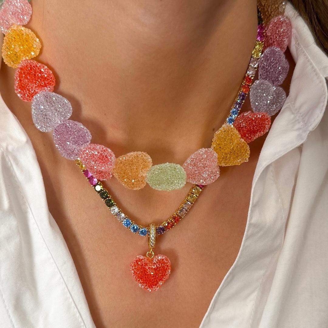 Colorful resin heart necklace, new cute candy-style accessory