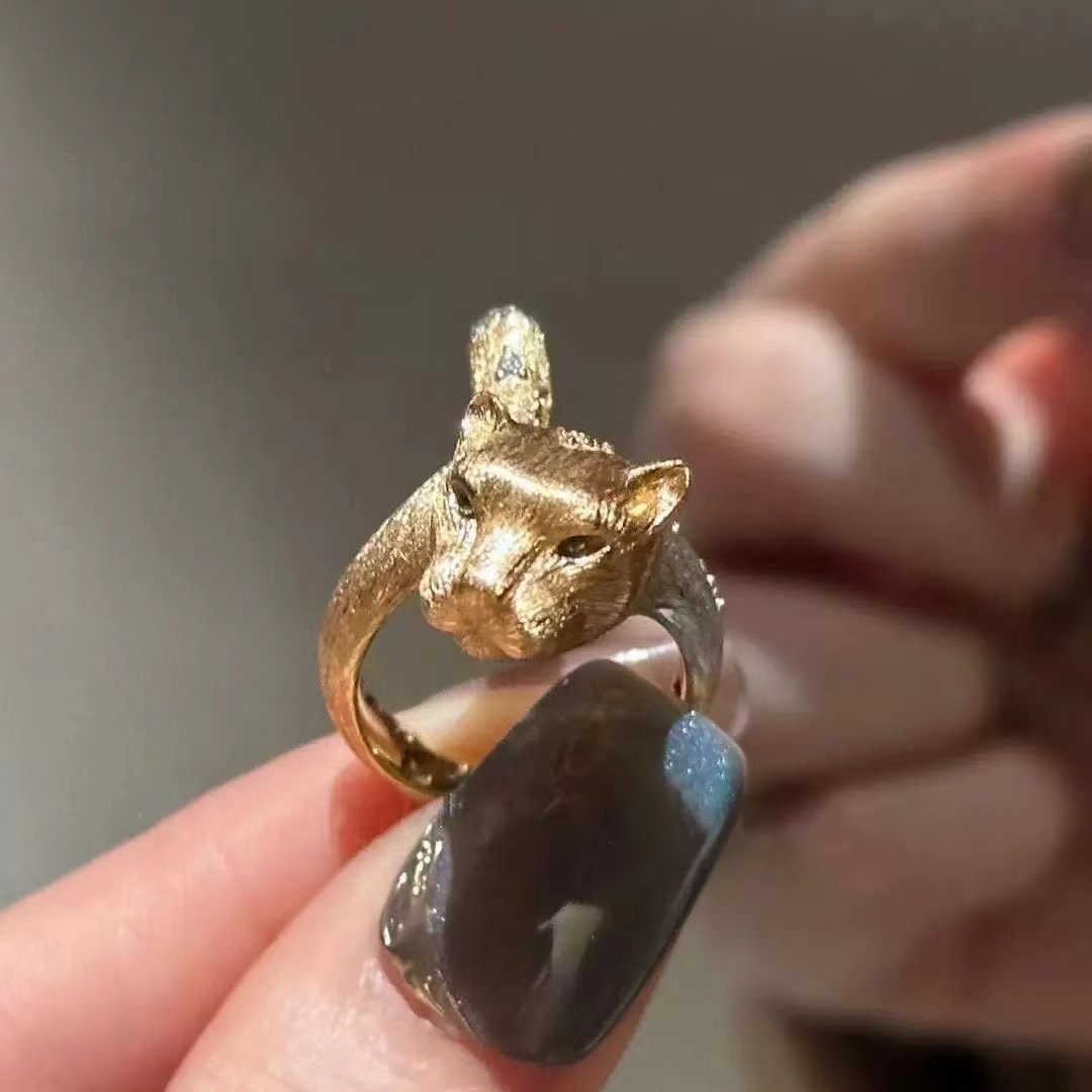 New Wealth Lucky Money Leopard Ring Gold Satin Wire Craft Leopard Ring
