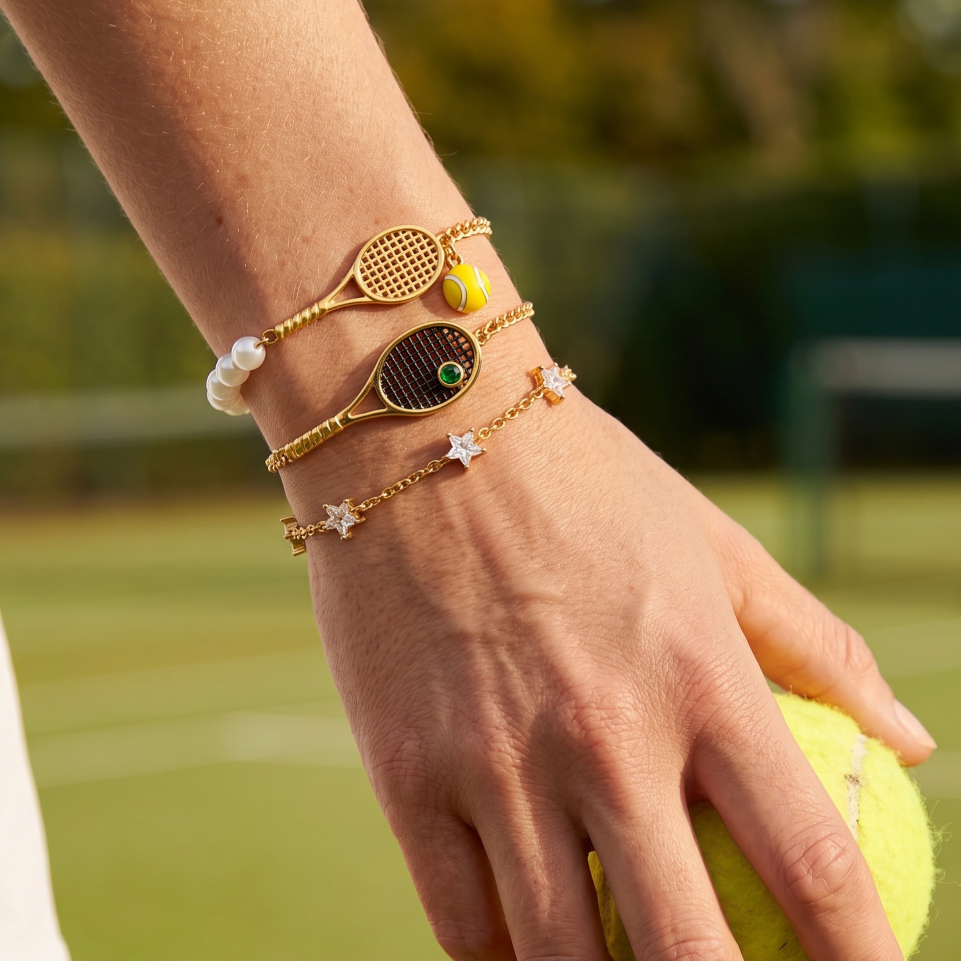 New sports series rhinestone star racket bracelet simple daily niche accessory