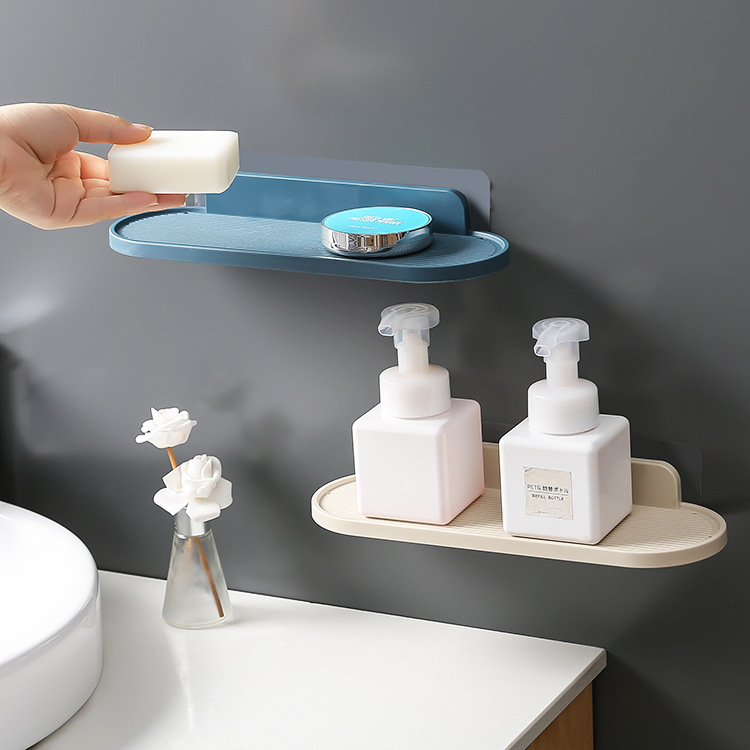 Multi-functional wall seamless storage organizer, bathroom no-drill plastic storage rack, bathroom drain rack