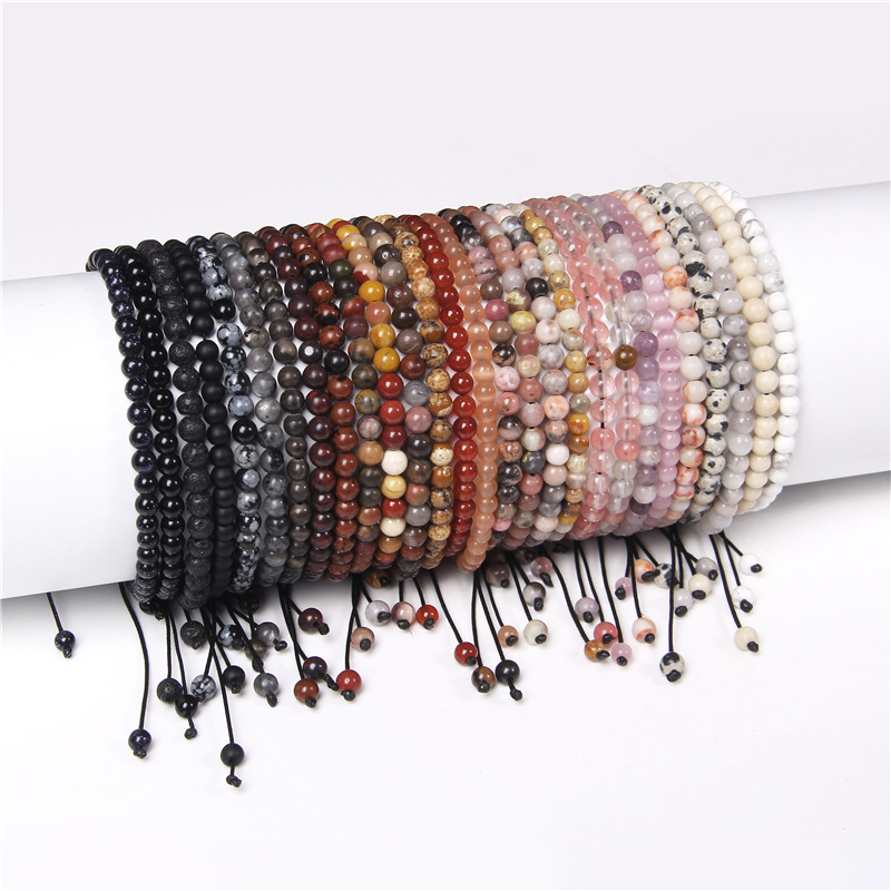 4mm stone bead handmade woven bracelet simple adjustable drawstring women's bracelet