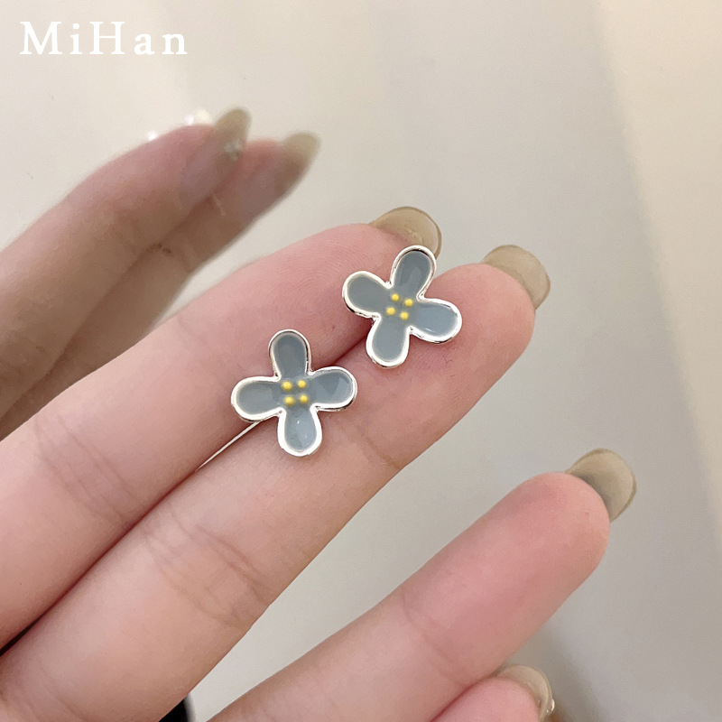 S925 silver needle niche blue flower ear studs earrings romantic simple ear accessories 7693