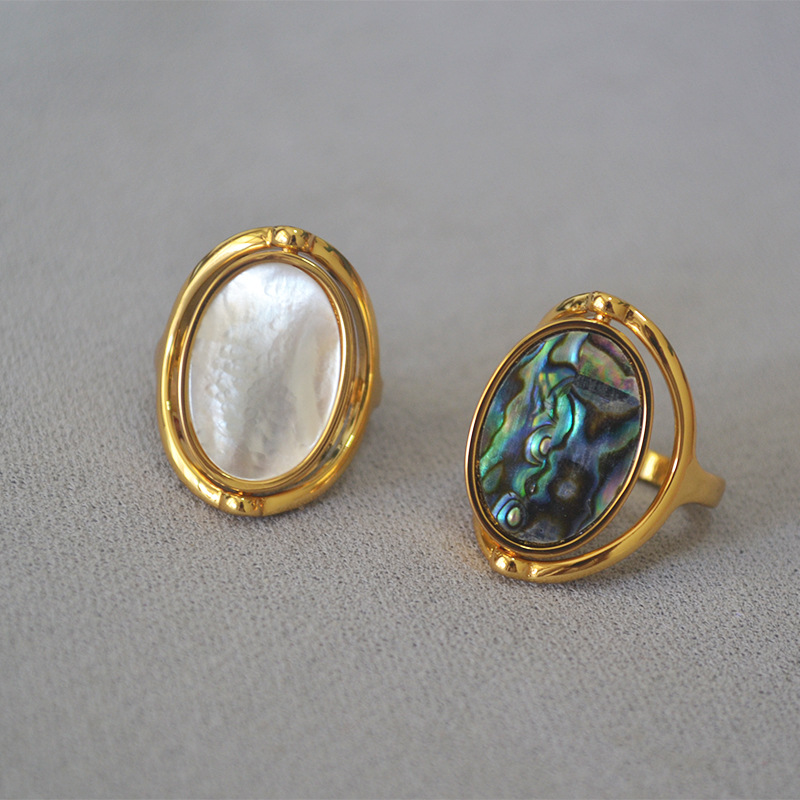 Double-sided rotatable shell mother-of-pearl abalone modern ring index finger ring