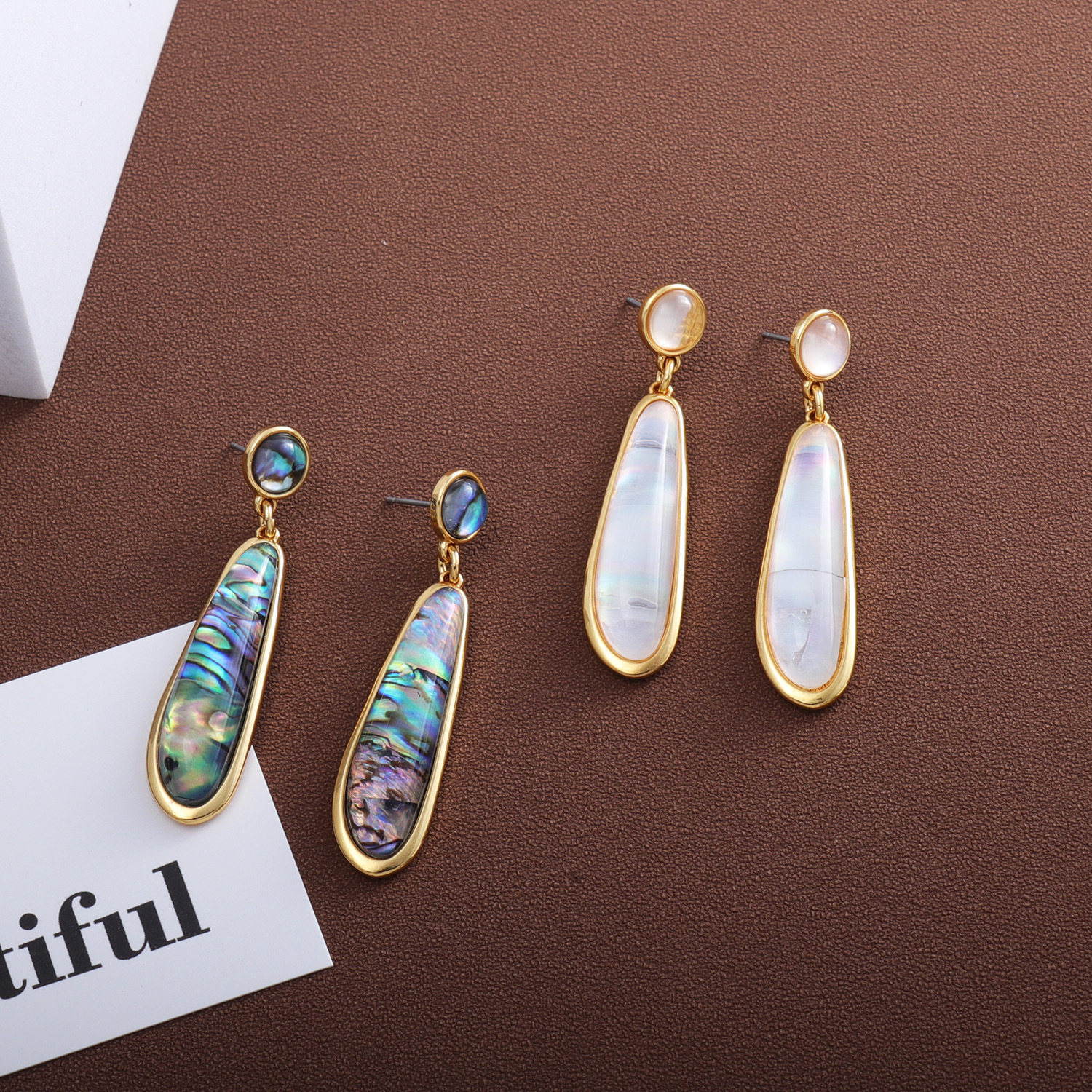Wind Accessories Design Development Abalone Shell Long Texture Earrings Women