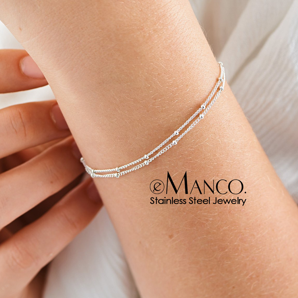 eManco Simple Women's Bracelet Multi-Layer Bead Chain Bracelet Stainless Steel Gold Plated Bracelet Hand Jewelry Distribution
