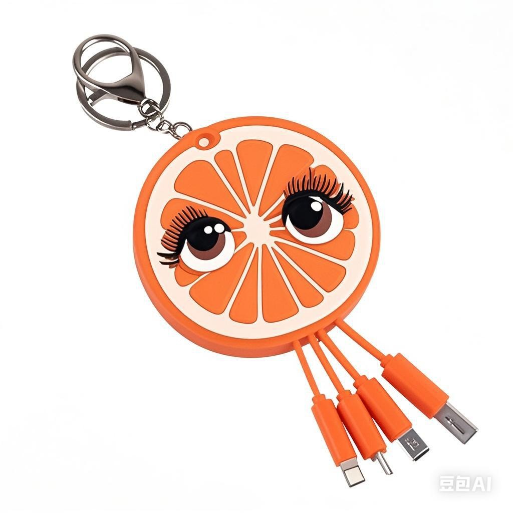 Cartoon fruit pendant cable keychain 3-in-1 data cable for Apple Android gift charging cable