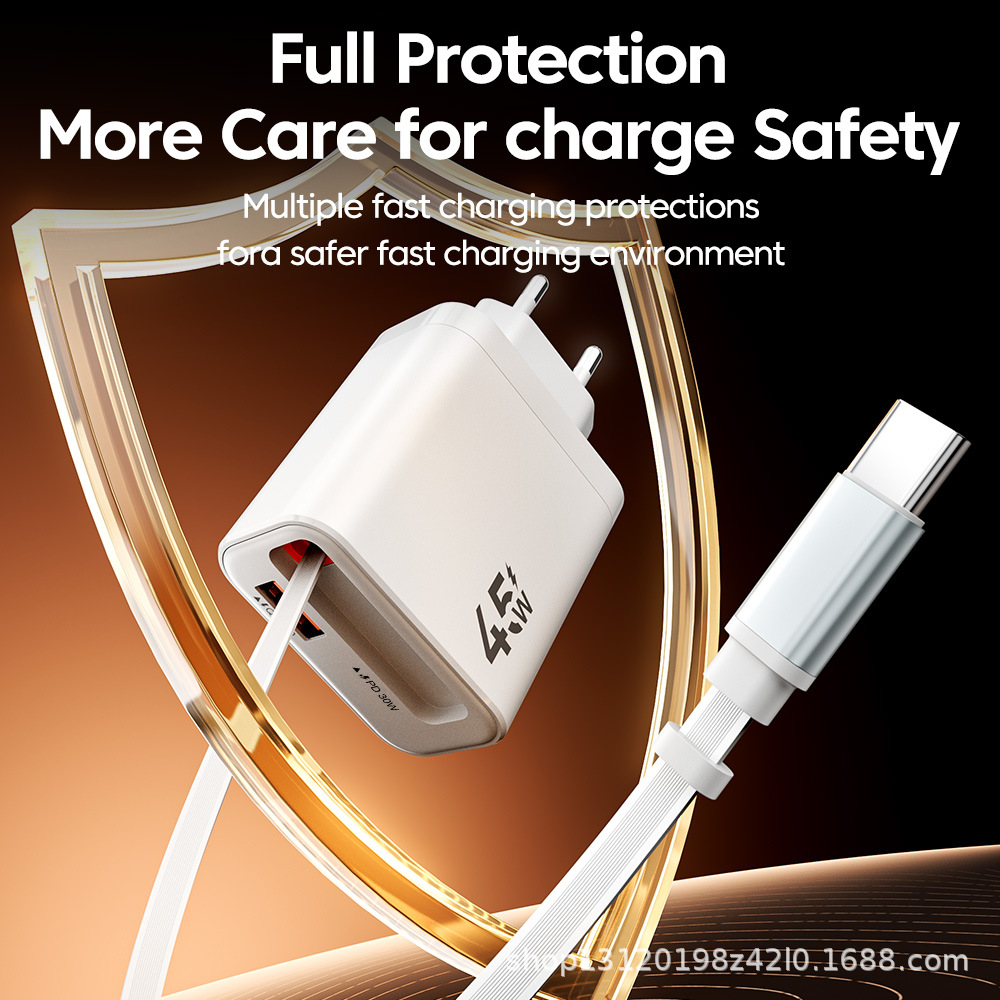 45W Retractable Cable Charger + USB Phone Charger 2-in-1 Foldable Plug