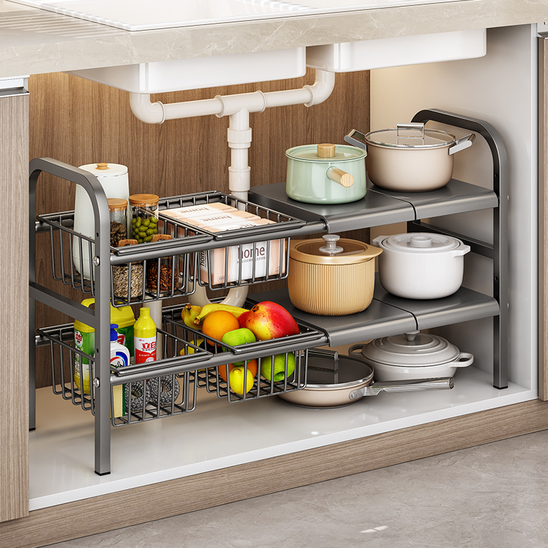 Kitchen telescopic under-sink storage rack cabinet layered rack storage rack multifunctional pot rack storage