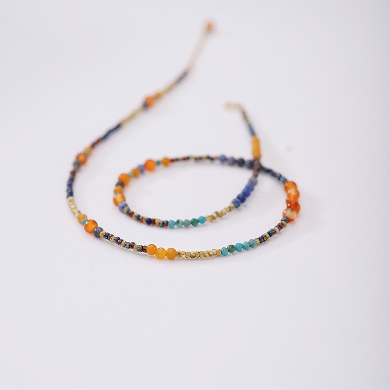 Autumn Dwelling in the Mountains natural stone topaz turquoise necklace for women, ethnic travel vacation style collarbone chain