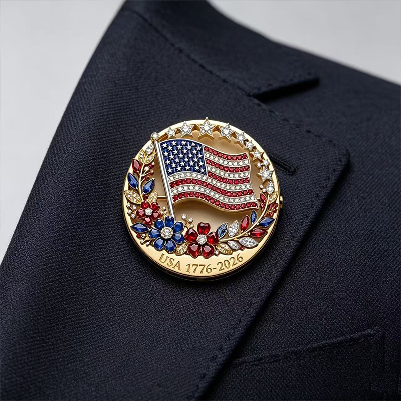 250th Anniversary of the Founding of the United States Brooch Rhinestone Flag Enamel Pin Independence Day Theme Jewelry Wholesale