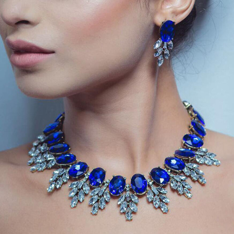 New accessories handmade exaggerated colorful crystal necklace earring set