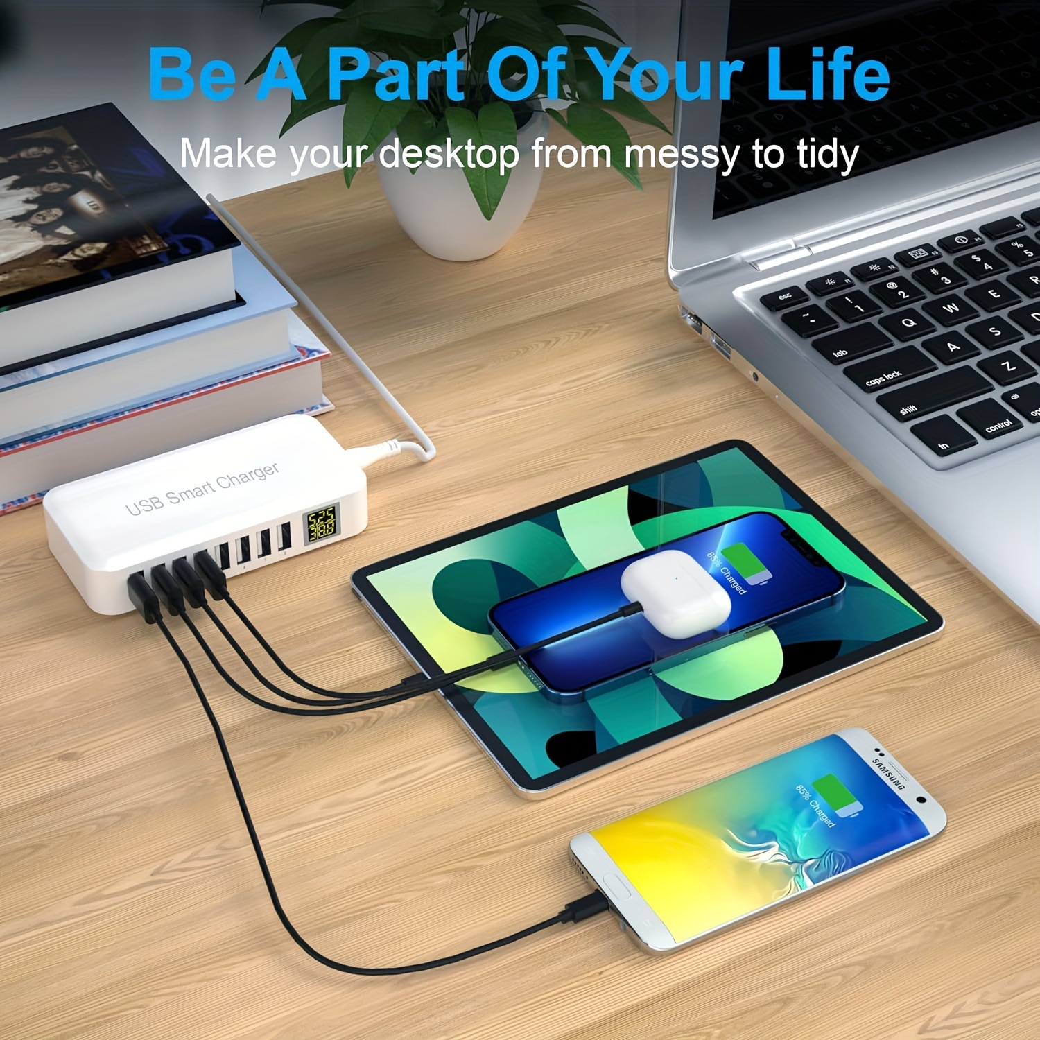 Multi-USB Port Desktop Fast Charger for Various Phones, Earphones, Power Banks, etc.