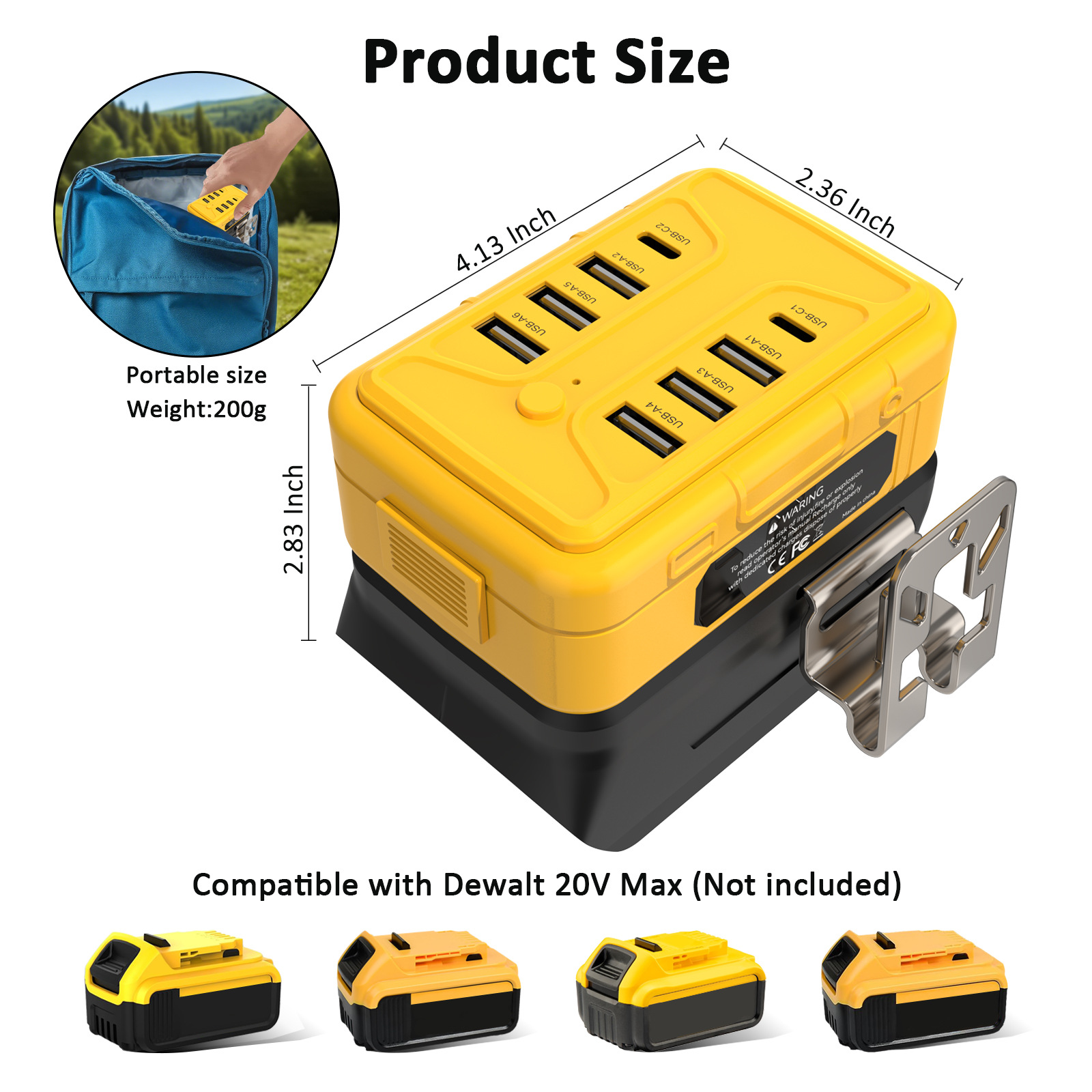 Compatible with Dewalt Milwaukee Tool Battery Inverter USB-C Charger Power Supply Fast Charging Portable