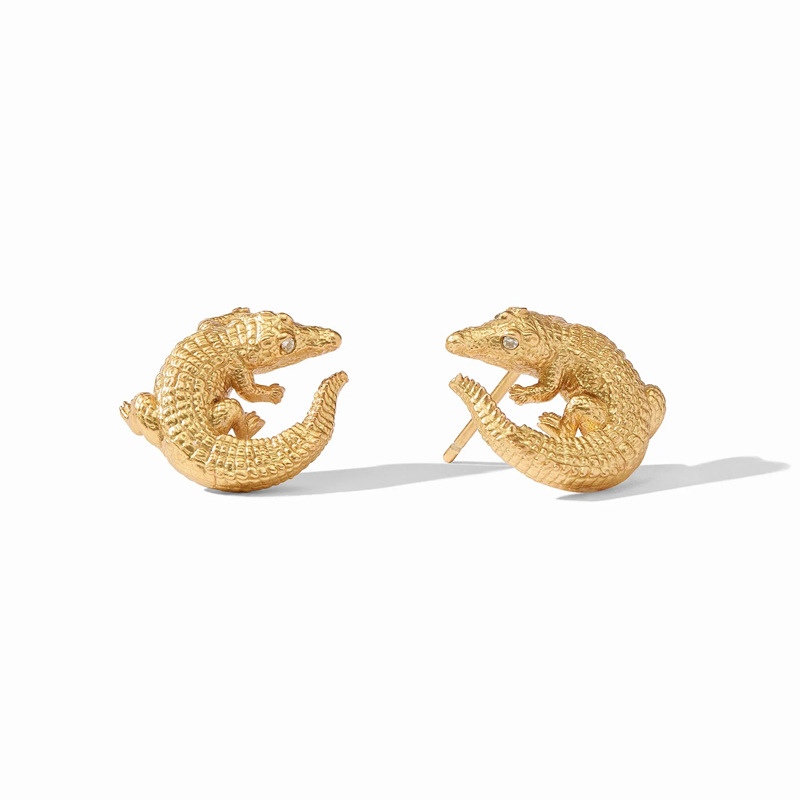 Brass gold plated matte gold 925 silver pin small crocodile ear studs