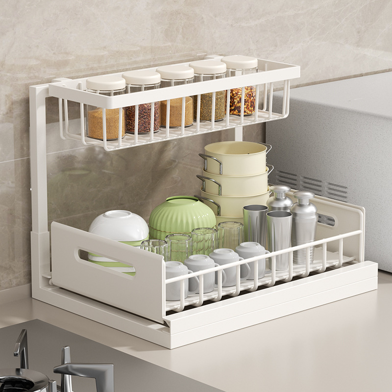 Multifunctional kitchen cabinet sink organizer rack countertop seasoning bottle storage rack pull-out drawer basket storage rack