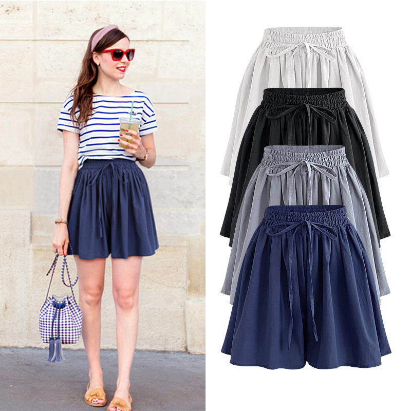 Plus size wide-leg shorts women summer new chiffon skirt pants single layer elastic waist loose casual pants