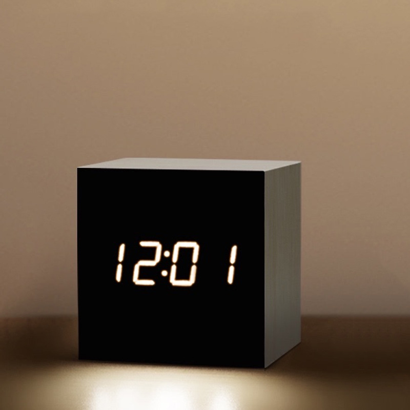 LED Wooden Clock Multifunctional Smart Alarm Clock Student Gift Electronic Clock Bedside Night Light Simple Clock