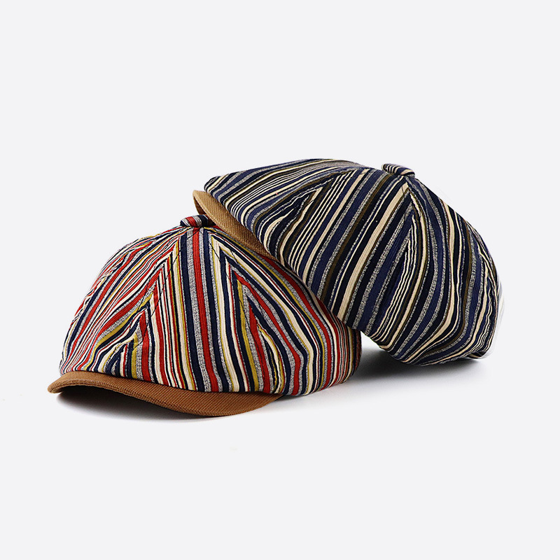 2020 autumn striped octagonal cap, new newsboy cap for men, casual painter's hat