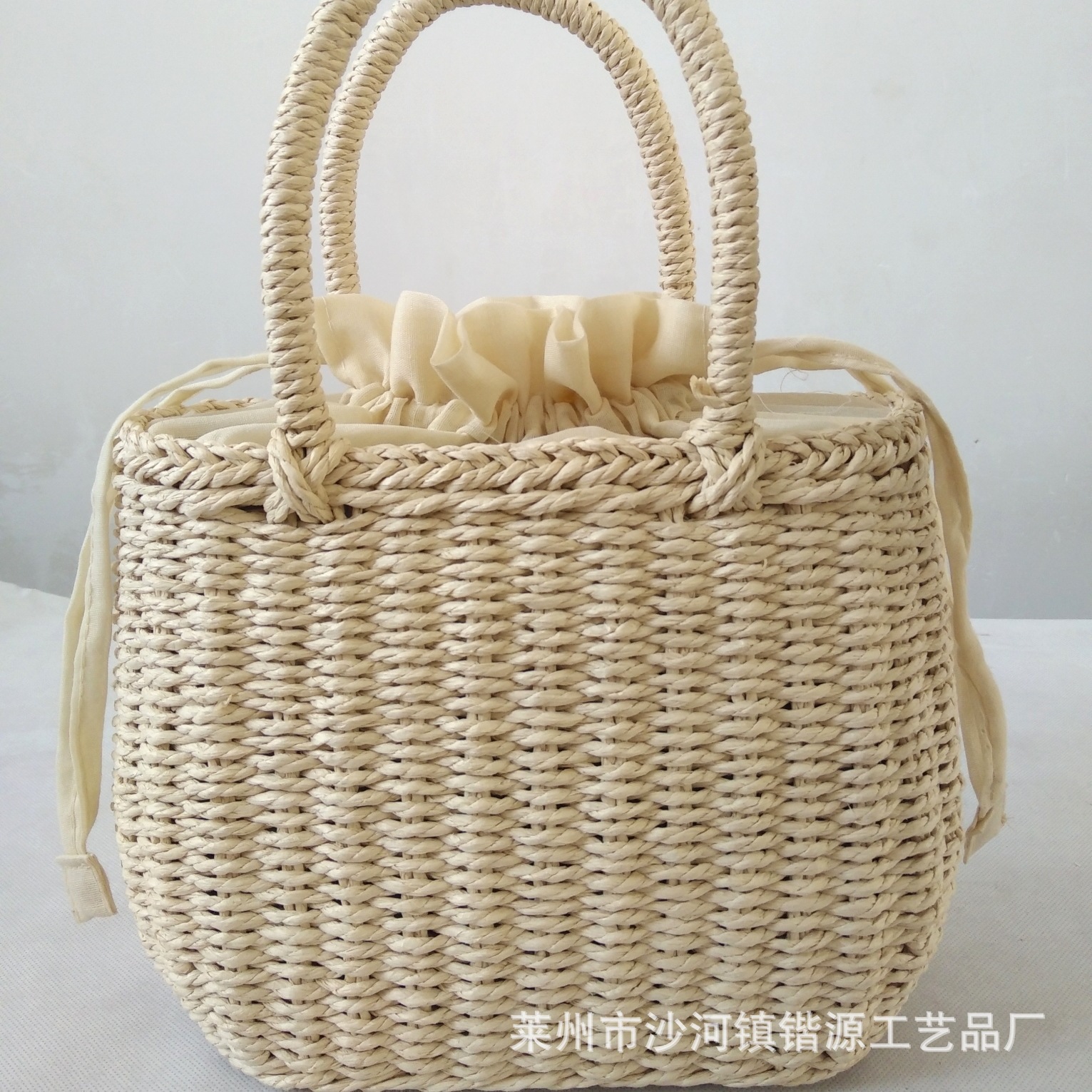 Custom bag women's small round bucket handbag straw woven bag woven bag straw woven small square bag Chinese style