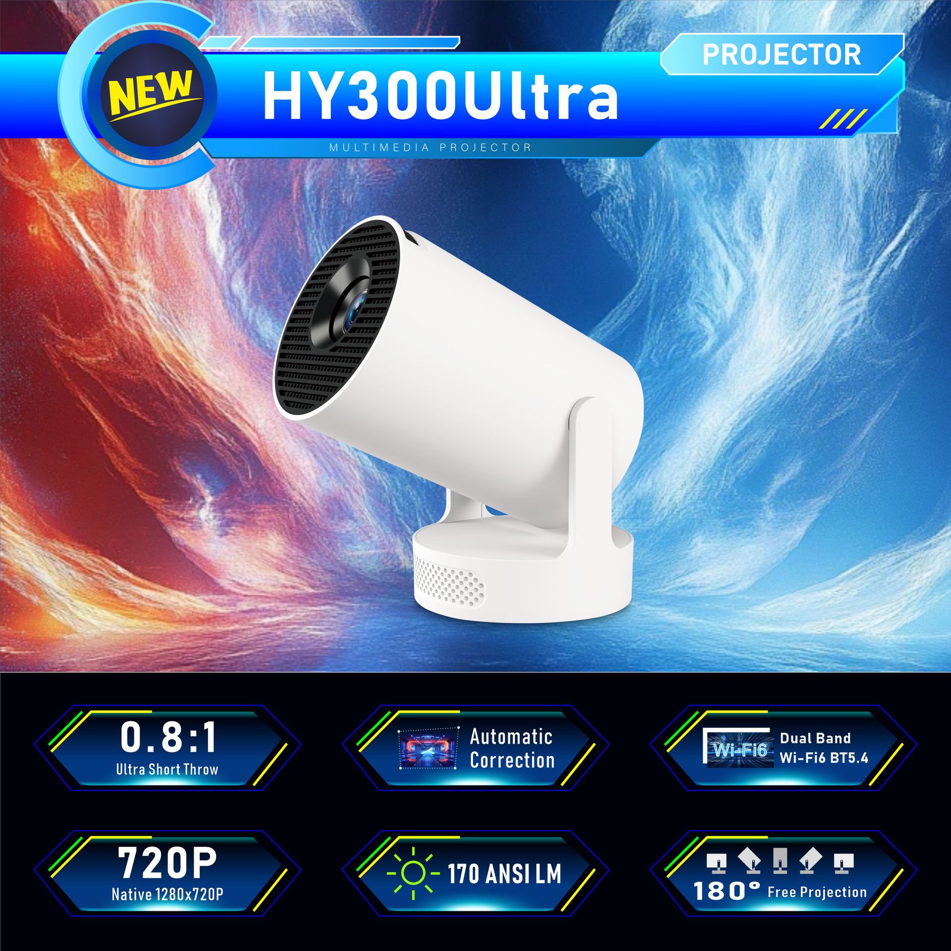 HY300Ultra Projector Android H713 Smart Portable Projector WiFi HD LCD Home 4K Projection