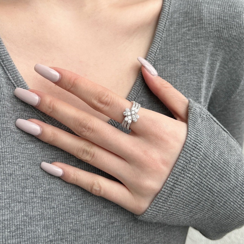 One-multi-wear S925 sterling silver four-leaf clover ring for women, full diamond zircon closed ring jewelry
