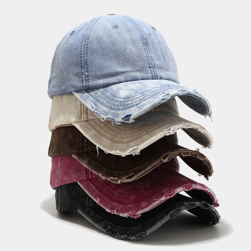 2026 New Washed Distressed Denim Blue Baseball Cap, Soft Top Curved Brim, Ripped and Frayed Duckbill Cap for Women, Street Sun Protection